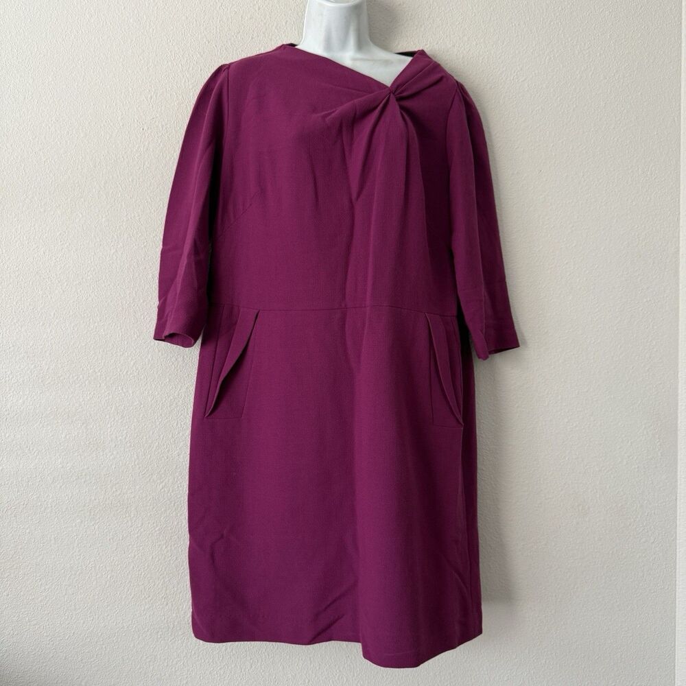 Lafayette 148 New York Magenta Virgin Wool Cocoon Dress Twist Neck Size 16 Mod